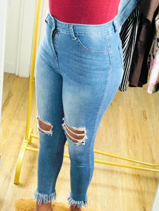 Jean skinny troué taille haute