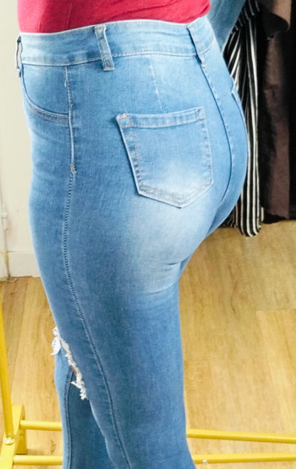 Jean skinny troué taille haute